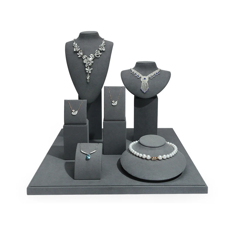 

New jewelry display stand, gray microfiber jewelry display prop, necklace pendant bracelet earrings jewelry display rack set