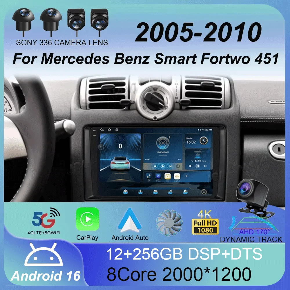 

Android 16 Auto Radio Wireless CarPlay for Mercedes Benz Smart Fortwo 451 2005 - 2010 Car Player GPS 2 din autoradio