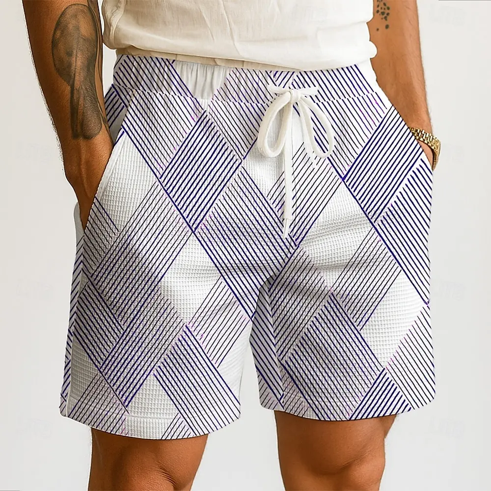 2025 Summer New 3d Diamond Print Men's Street Hip Hop Casual Shorts Men's Summer Swim Shorts Drawstring Casual Shorts