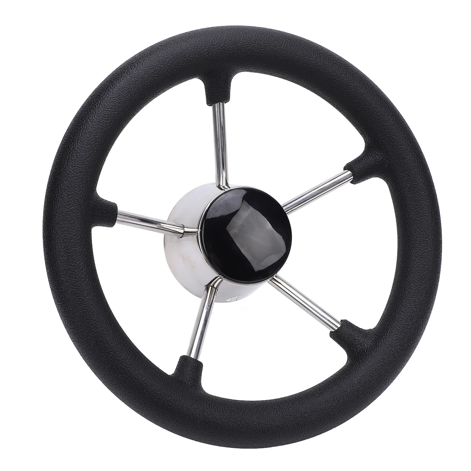 11 Inch Boat Steering Wheel (5 Spoke, 25 Degree Stainless Steel) - Fits 3/4 Inch Tapered Shaft with Adapter - 1619240135011