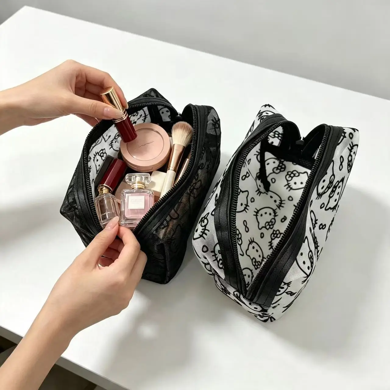 Breathable Cute Cat Mesh Printed Storage Pouch Fashion Transparent Cosmetic Organizer Outdoor Carry Bag Birthday Surprise Gifts - view 2
