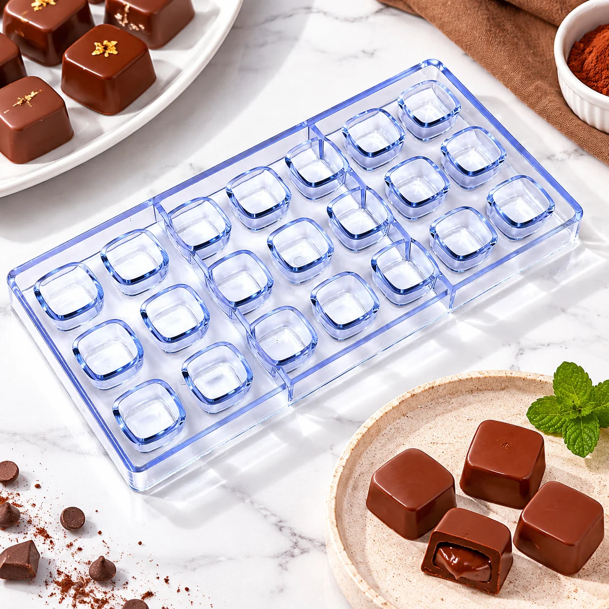 Würfelförmige Polycarbonat-Schokoladenform, Anfängerfreundliche Bonbonform für Einfaches Backen zu Hause