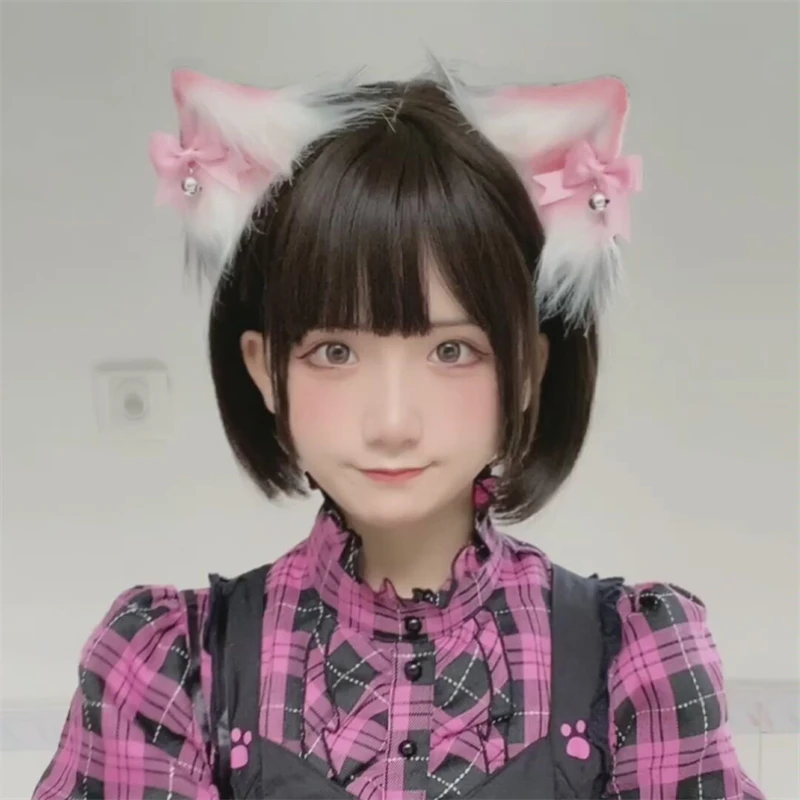 Orejas de gato Anime Lolita accesorios para el cabello Cosplay peluca Kawaii tocado gótico orejas de gato lindo disfraz de fiesta campana tocado pinzas para el cabello