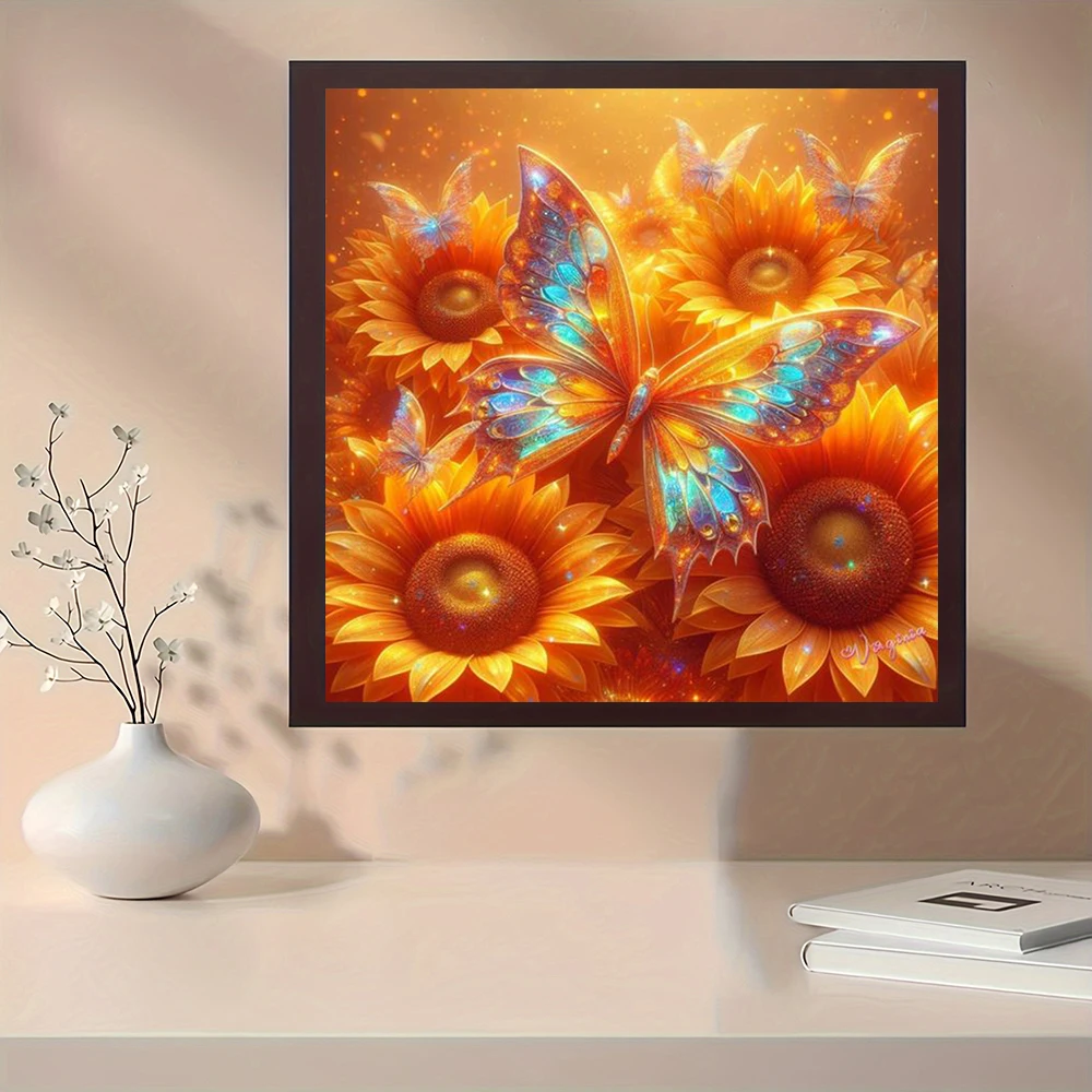 Juego de pintura de diamante de círculo completo DIY, fabricación de mosaicos de mariposas y flores, adecuado para principiantes como regalos de decoración de paredes del hogar