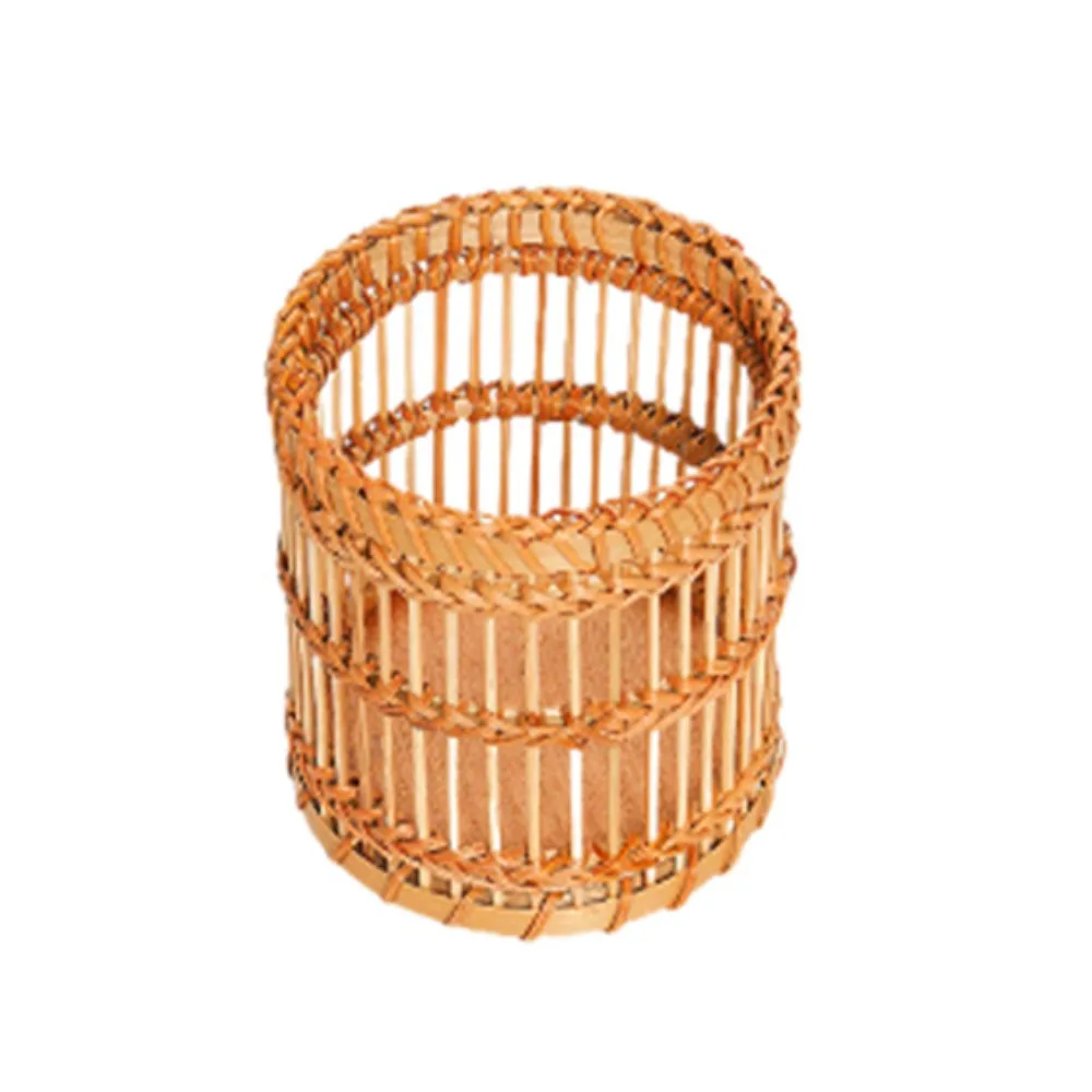Natural Materials Bamboo Woven Pen Container Tabletop Storage Home Office Makeup Brush Container Handmade Multi-functional