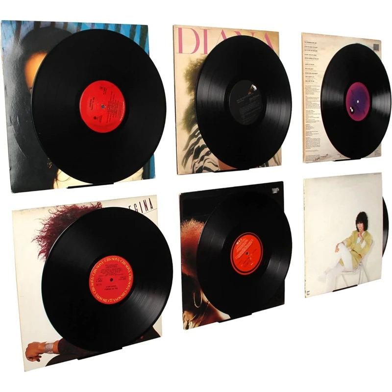 Black Vinyl Record Shelf Wall Mount 8 Pack,Vinyl Holder Wall,Acrylic Album Record Holder Display-ROWI
