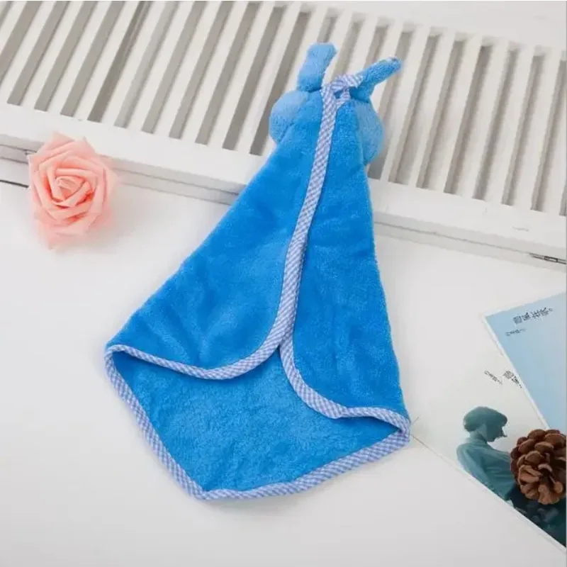 Cute Baby Infant Coral Velvet Hand Towel Cartoon Animal Rabbit Kitchen Hanging Bath Wipe Towel Washcloths Kids Handkerchief