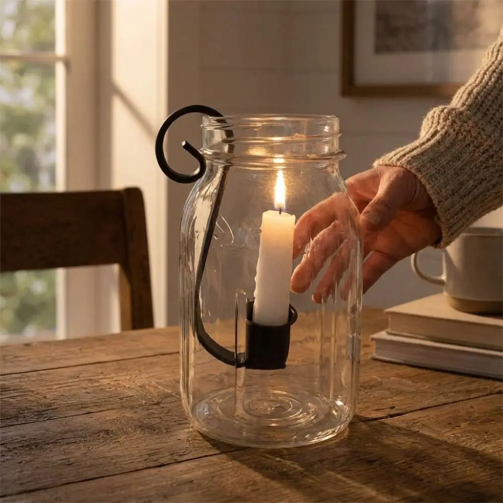 Rustic Farmhouse Metal Candle Holder for Mason Jars Wall-mounted Vintage Style Jar Candle Insert Iron Art Candle Stand