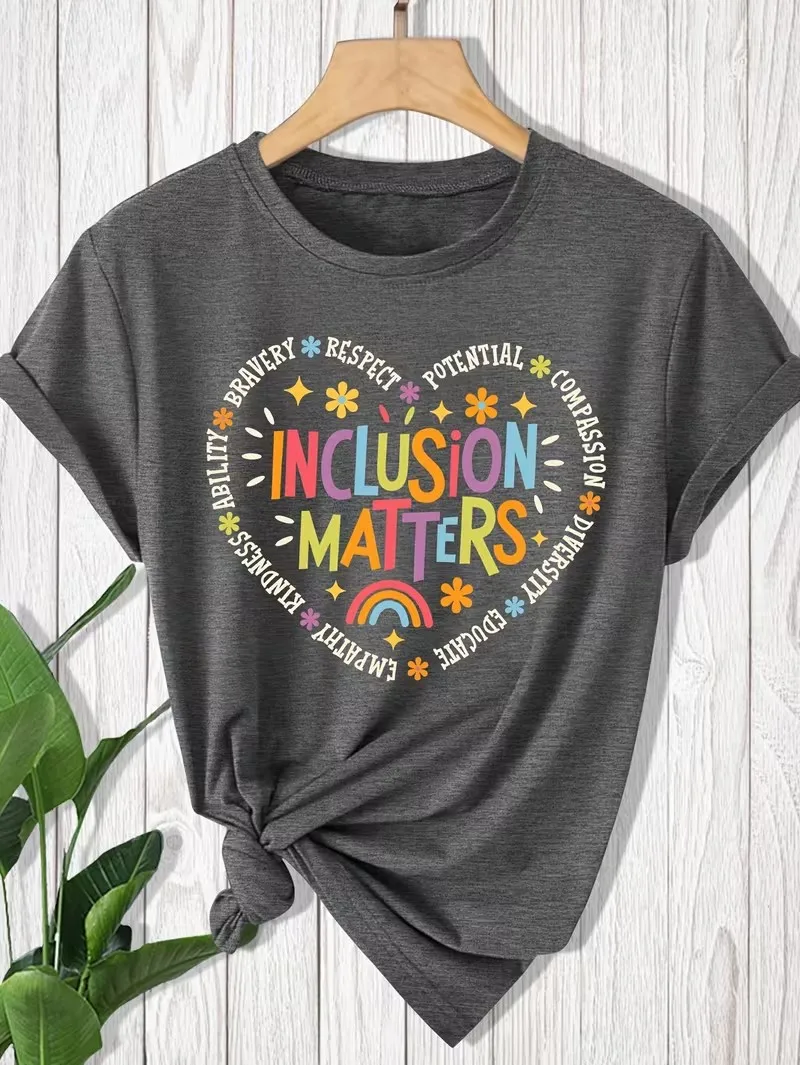 High Quality Women's Crew Neck Graphic Tee Inspirational Quote Rainbow Print T-Shirt Casual Short Sleeve Motivational Top