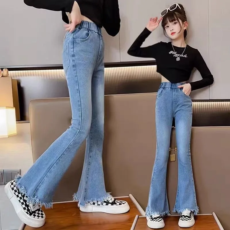 

Children Flare Jeans Elegant Boot Cut Denim Pants Trousers 5-14 Y Spring Autumn Teenage Kids Clothes For Girls Jeans for