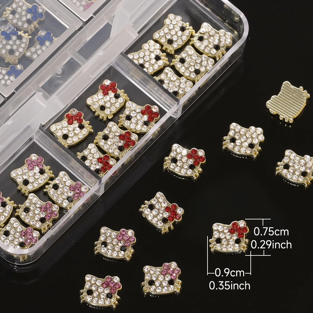 30 Stück 3D Volldiamant Kitty Nagel Strass 6 Gitter Rosa/Rot/Klar Mini Kristall Kitty Nagel Charms Gold Legierung Kitty Nagel Schmuck