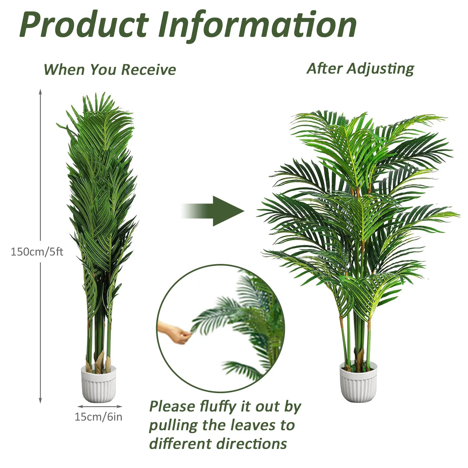 شجرة حرير نخيل أريكا صناعية بطول 5 أقدام، 15 نبات استوائي صناعي لتزيين أرضية الزاوية الداخلية للمنزل/المكتب الحديث #2