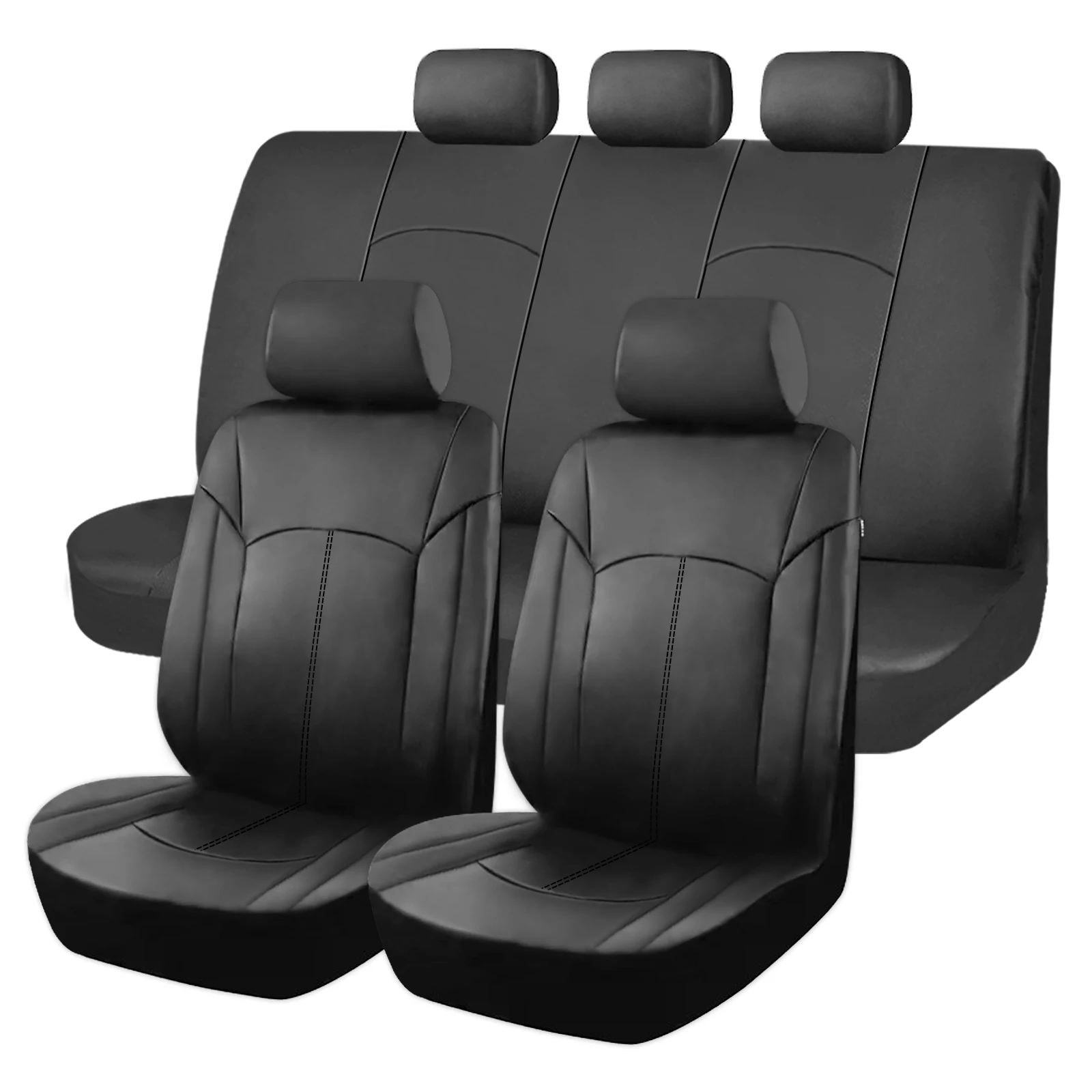 

Universal Car Seat Covers Full Set Leather Front & Rear Seats Protector Cushion Auto Interior Accessories Black