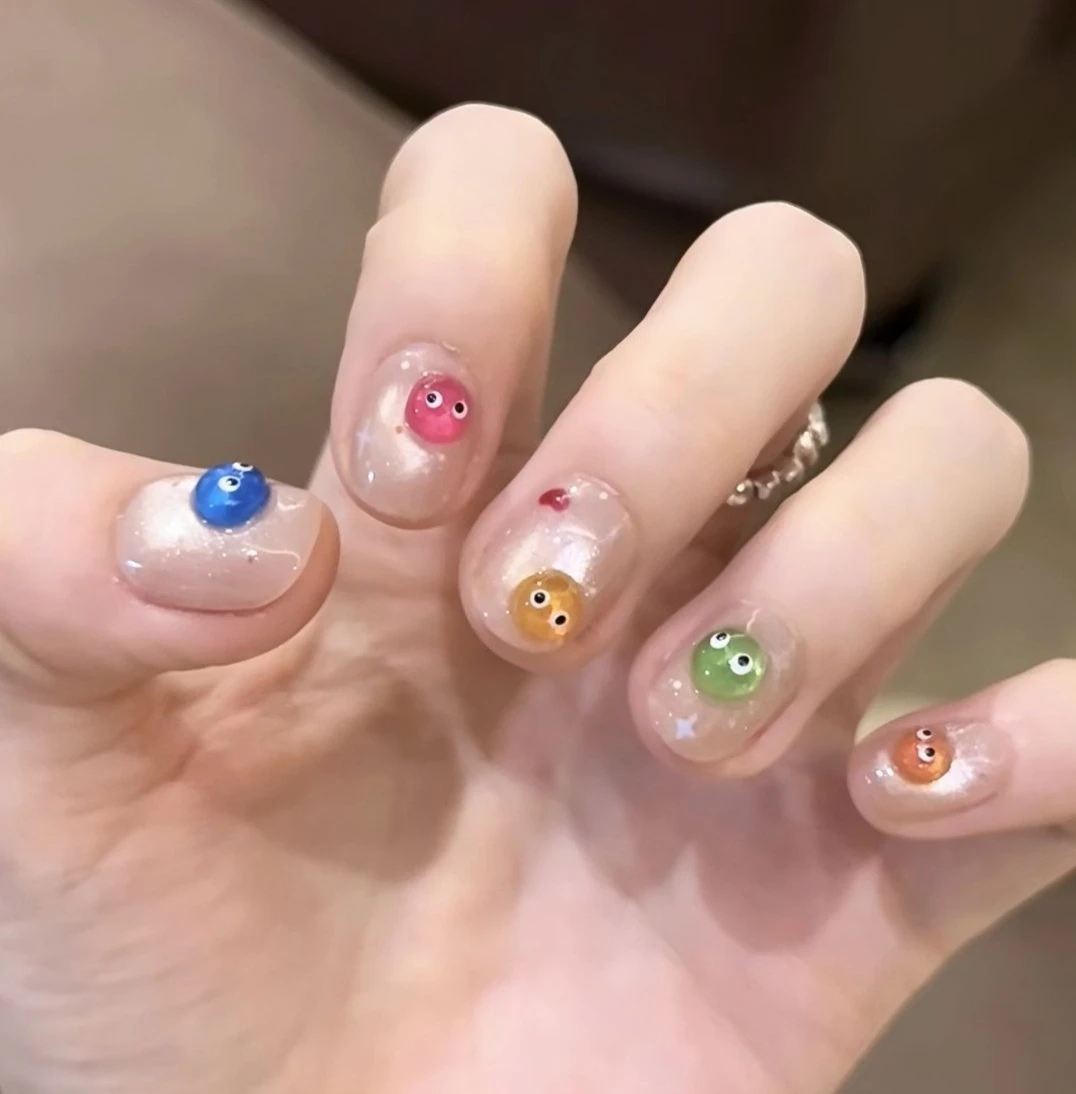 

10pcs Magical Candy Fairy Cat Eye Fake nails Half handmade Nail tips Press on nails Soft gel False nails