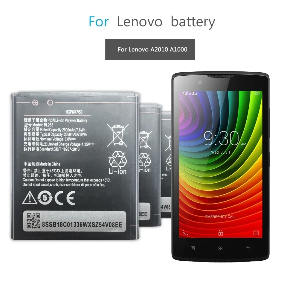 BL253 Battery For Lenovo A Plus A1010a20 A2010 A1000 A1000m A 1000 Phone  Battery A 2010 BL 253 2050mAh Batteries