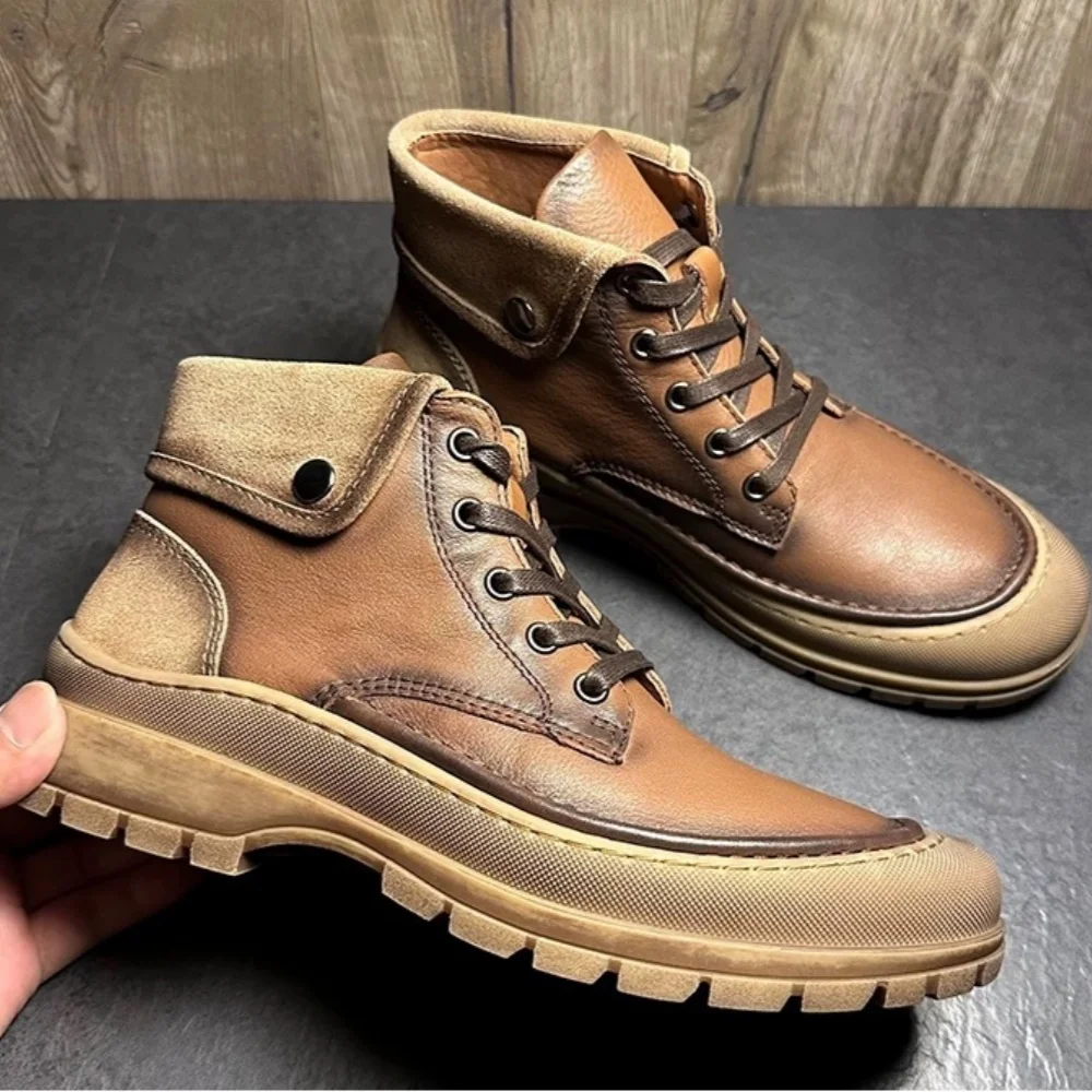 

Martin Boots Men's 2025 Autumn High-Top Cowhide Boots Height Increasing Men's Leather Work Boots