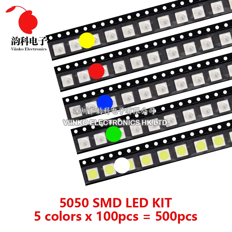 600pcs/500pcs 5050 5730 3528 1206 0805 0603 0402 SMD LED Kit 6colorsX100pcs/5colorsX100pcs Red Green Blue White Yellow Orange