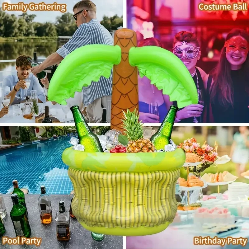 مبرد شجرة النخيل القابل للنفخ على شكل نمر مائي، دلو مشروبات لحفلات حمام السباحة الاستوائية البلاستيكية، مشروبات خلفية خارجية وصينية طعام