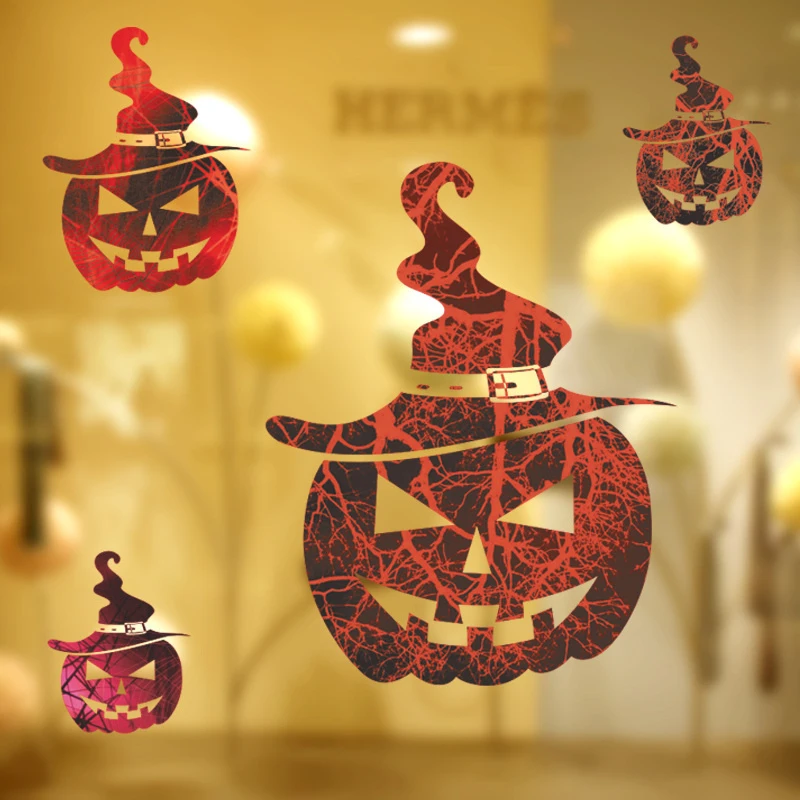 Creative Pumpkin Jack-o'-Lantern Wall Stickers For Store Home Decoration Halloween Festival Window Decal Kids Room Mural Art