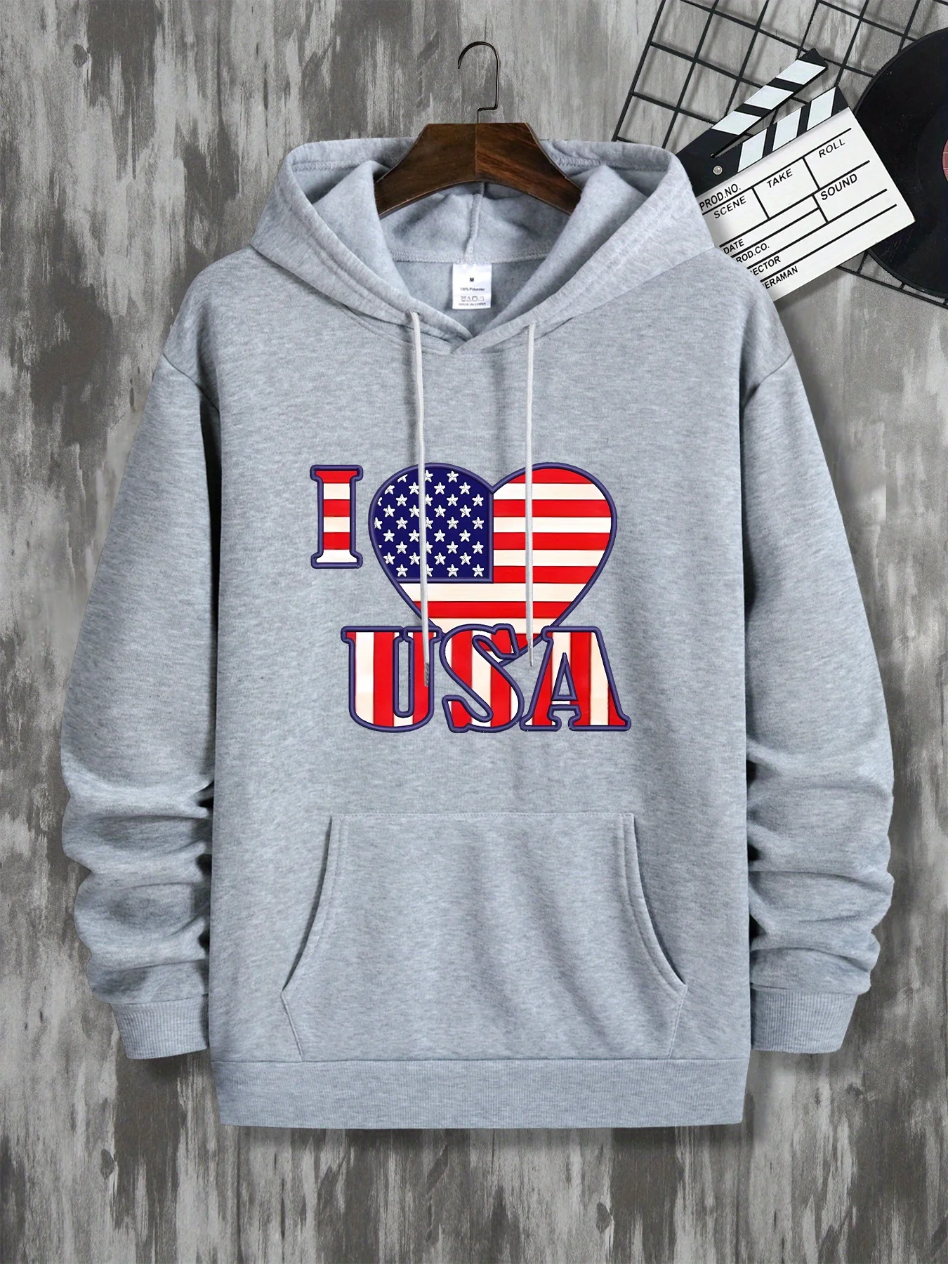 أنا أحب البلوز الرجالي المطبوع في الولايات المتحدة الأمريكية مع أربطة وجيوب الكنغر.