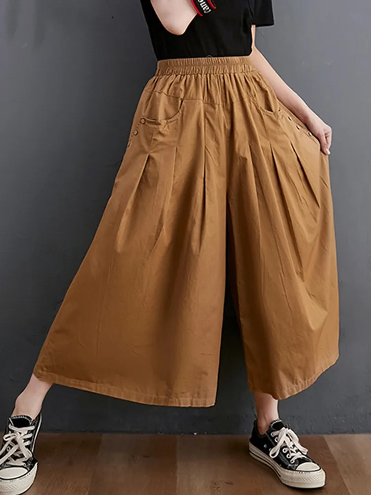 100% cotone pantaloni a gamba larga donna nuovo arrivo 2023 estate stile Vintage tinta unita pantaloni Casual larghi alla caviglia femminili B2537