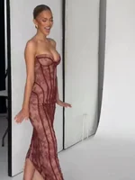 Chic Gauze Fishbone Strapless Dress Women Backless Off-shoulder Waist Cinching Slim Maxi Vestidos 2026 Lady Evening Party Gowns - Image 4