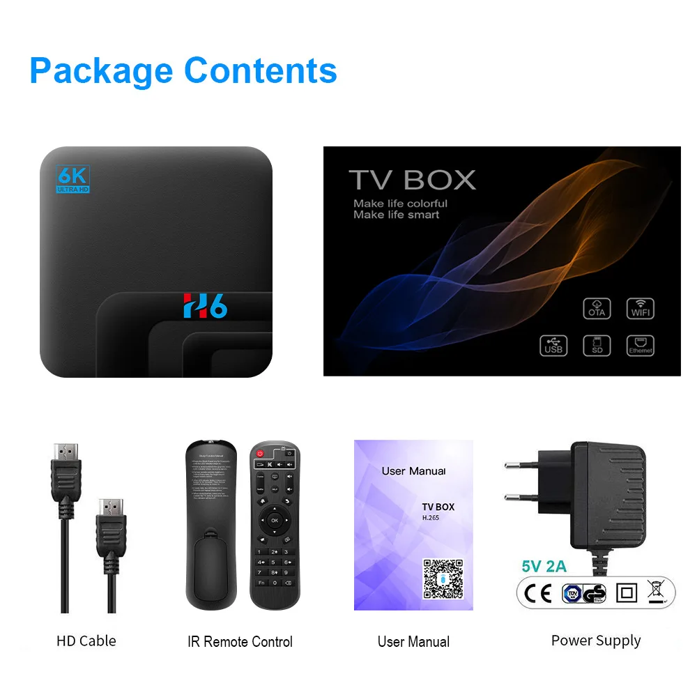 2024 H6 H616 6k Android Top BOX Android 10.0 2.4G & 5G Dual WiFi BT4.0 For Google Play Smart TV Box LAN 100M TV Box