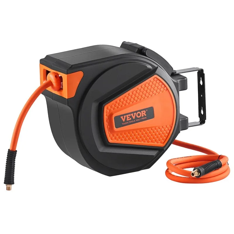 

BENTISM Retractable Air Hose Reel, 3/8 IN x 50 FT Hybrid Air Hose Max 300PSI, Air Compressor Hose Reel with 5 ft Lead in