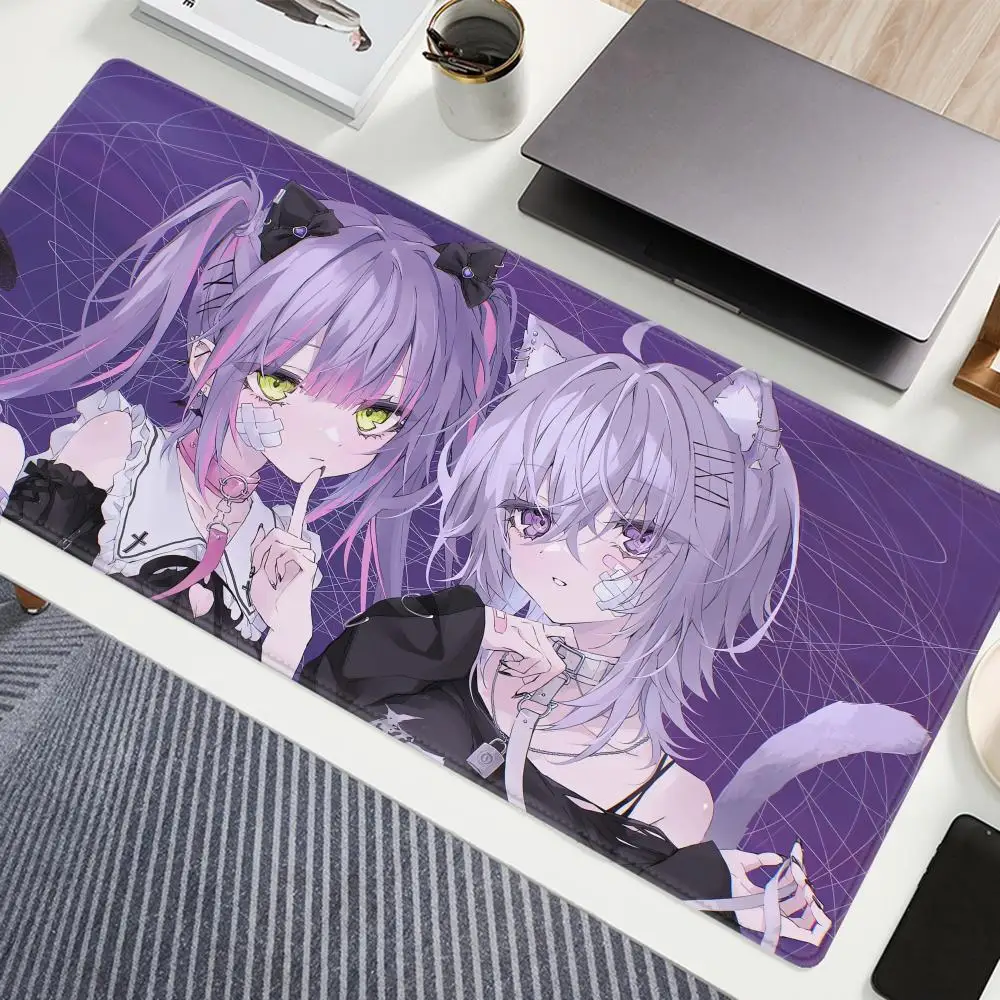 Mouse Pad Anime Girl Extended Desk Mat PC Gaming Accessories Keyboard Pad Hololive Nekomata Okayu Laptop Purple Kawaii Mousepad #4