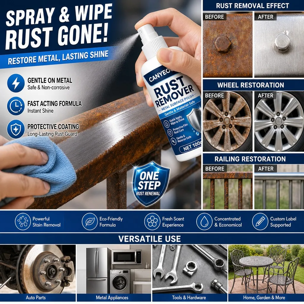 CANYEOOK Metal Cleaning Spray 100ml, Metal Polish for Car Wheels, Railings & Tools, Gentle Formula for Rust Cleaning & Anti-Rust