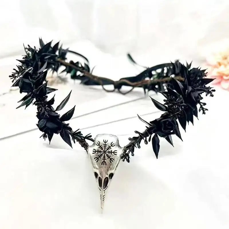 Modische Blumenranken-Elfenkrone Fantasy-Diadem Elfen-Tiara Haarband Künstlicher Blumenkranz Feenkopfschmuck Waldhochzeit – Detail 4