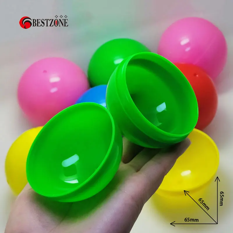 Cápsula de juguete de plástico colorido para niños, bola sorpresa de cuerpo dividido, bolas redondas, contenedor de juguetes para máquina expendedora, 5 piezas de diámetro, 65MM