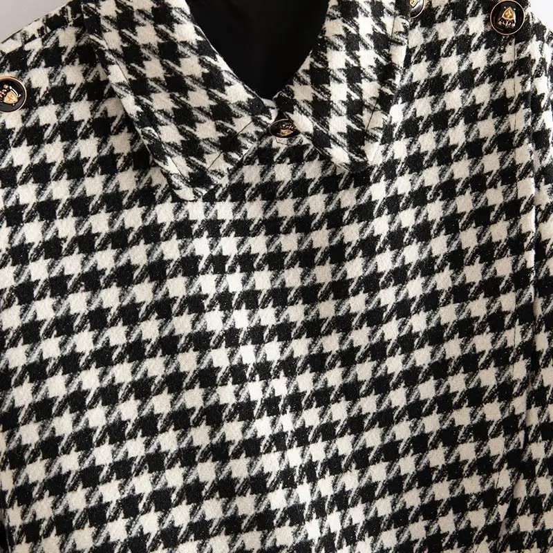 2025 autumn and winter commute Korean  lapel woolen jacket woolen cape loose and thin plaid shawl