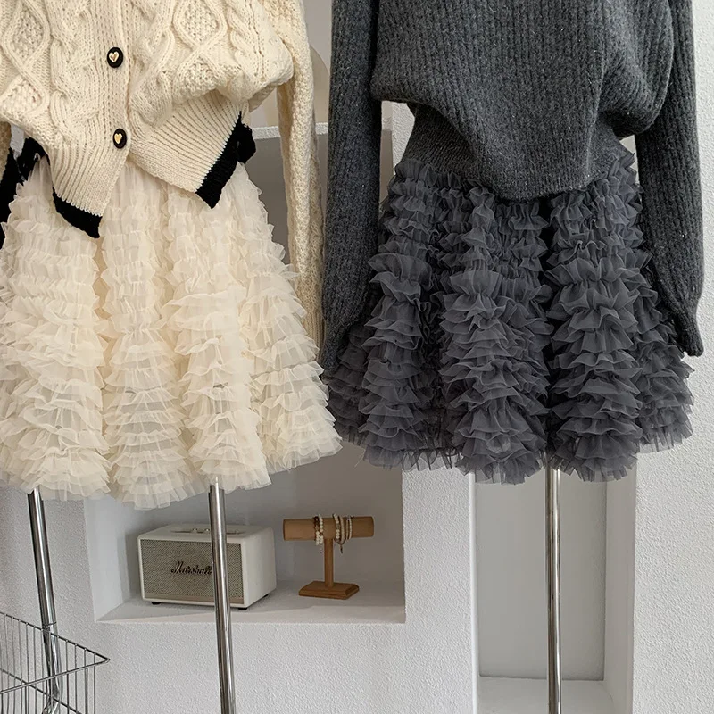 Short skirt sweet and super fairy multi-layer mesh cake skirt autumn and winter new versatile fluffy princess skirt