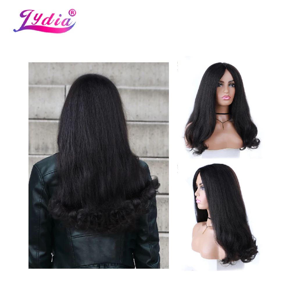 Lydia Long Tail Warping Kinky Straight Synthetic Lace-Headline Wigs Black Daily&Party Wig 20 Inch Heat Resistant