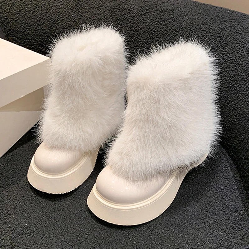 Winter Fluffy Snow Boots Keep Warm White Fur Women Ankle Boots Furry Lightweight Trend Cozy Girls Shoes Fashion Botas Mujer