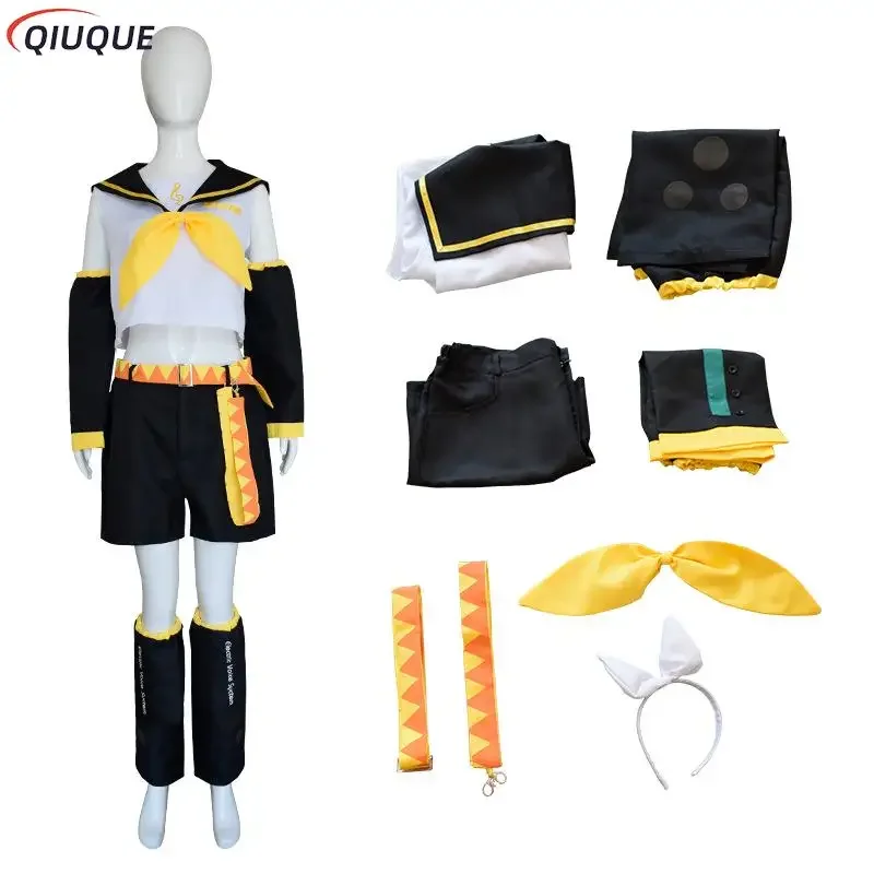 Rin Len Costumi Cosplay Parrucche Set Top Pantaloncini Cravatta Accessorio Donna Uomo Vestito