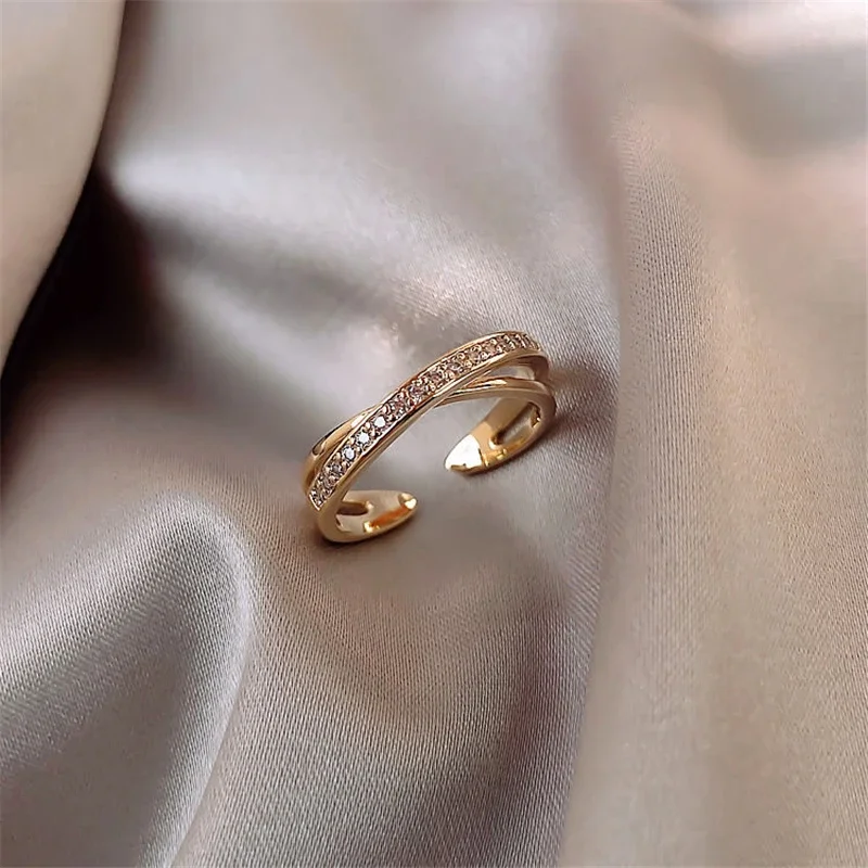 Luxury Gold Color Pearl Heart Shiny Zircon Rings For Woman Open Joint Ring Fashion Elegant Jewelry Party Gifts Custom Jewelry