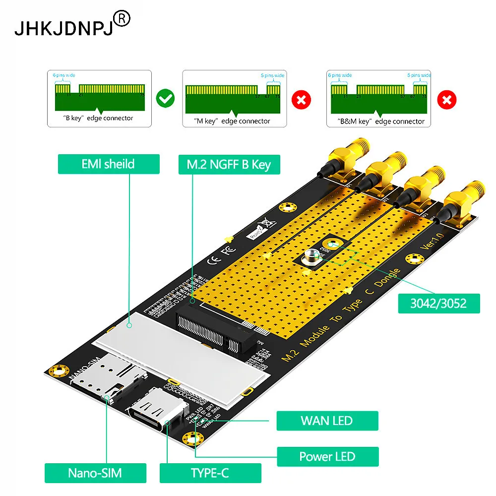 M.2(M.2) 3G/4G/5G Module to Type C /USB 3.0 Adapter with NANO SIM card Slot for RM500Q/RM500U /GM800/ SIM8200 Module