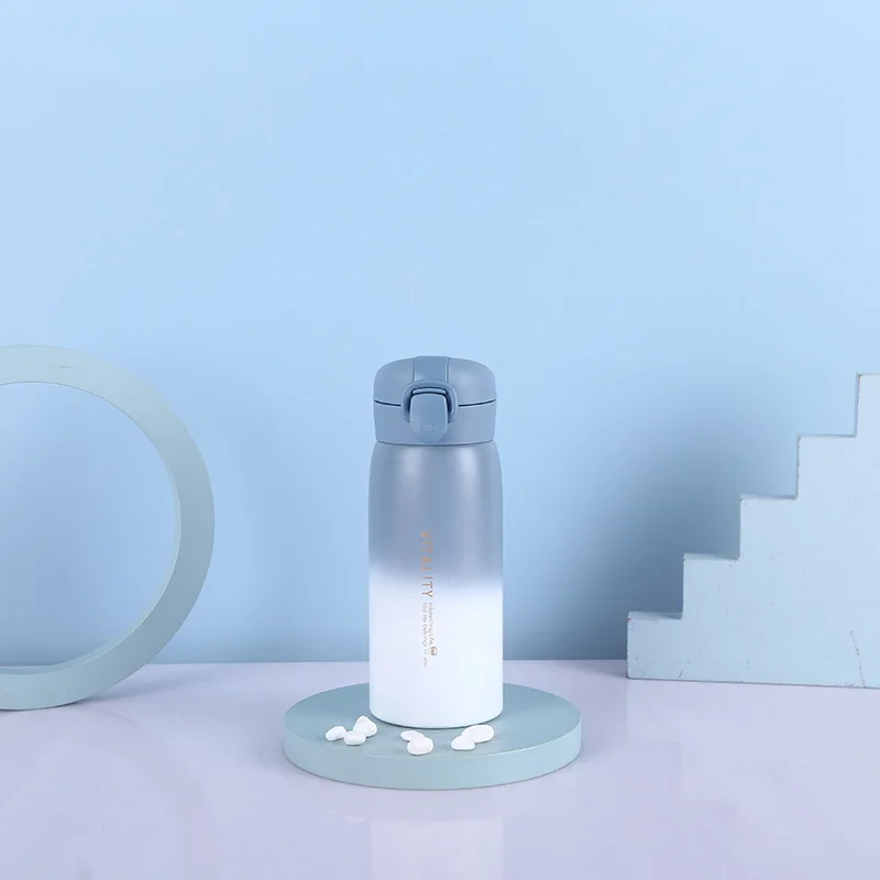 

Gradient 304 Stainless Steel Insulated Cup, Simple Couple Portable Buckle Bouncing Cup, Student Couple Gift