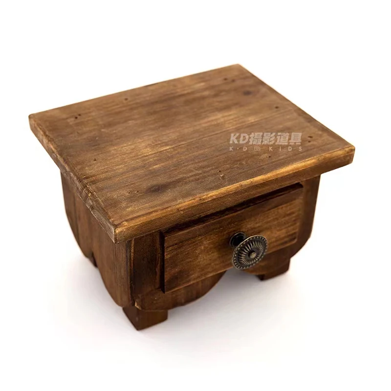 Accesorios de mesa de fotografía para recién nacidos, Mini Mesa de té Retro de madera, taburete redondo, luna llena, decoración de tiro para bebés, accesorios de estudio