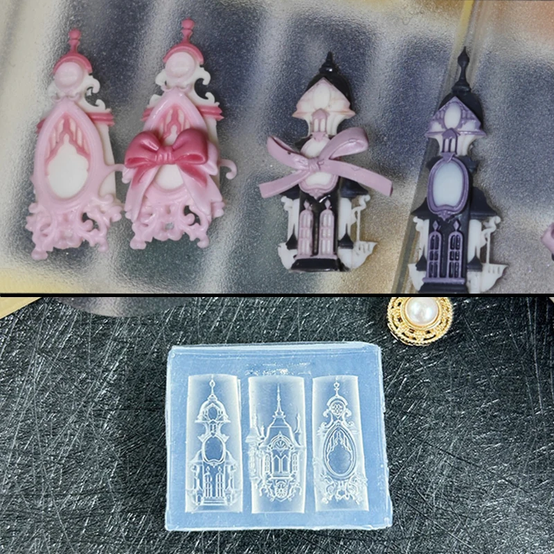 Molde de silicona para manicura de 3x3,6 cm, estilo europeo, Castillo, iglesia, molde para decoración de uñas Diy, plantilla transparente para uñas