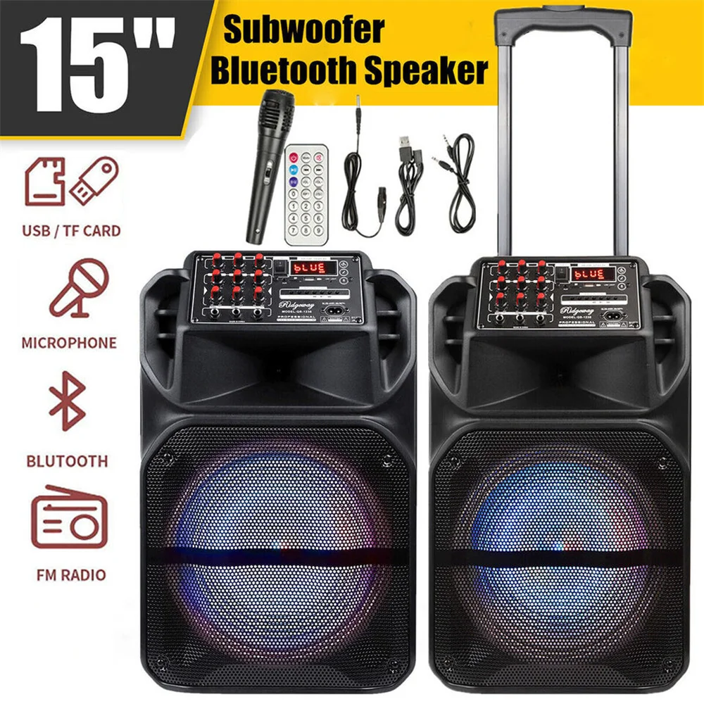 9000W Portable Bluetooth Speaker 15” Subwoofer Heavy Bass Party System AUX & Mic Led Light  Loud High Quality karaoke Speaker