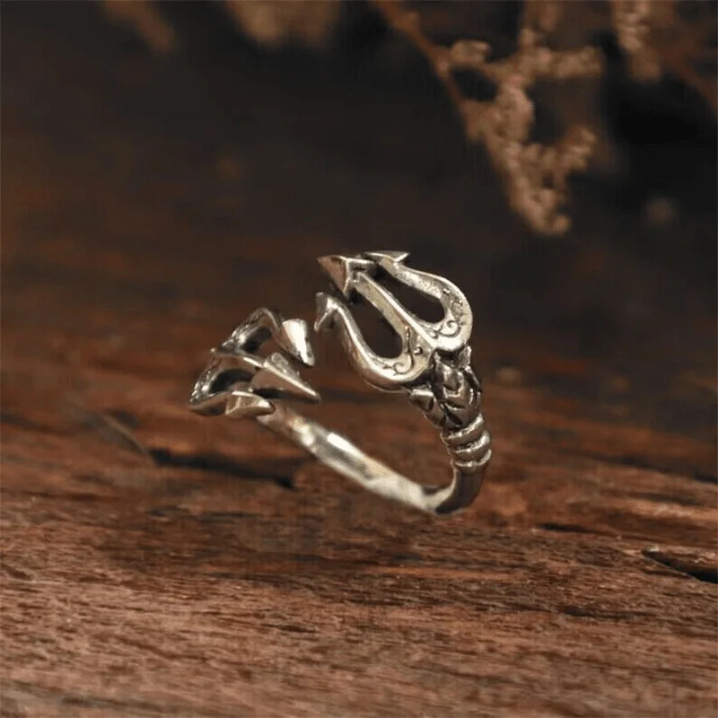 Handsome Thai Silver Ring New Personalized Sea King Trident Ring Versatile Retro Trendy Male Finger Jewelry KOFSAC