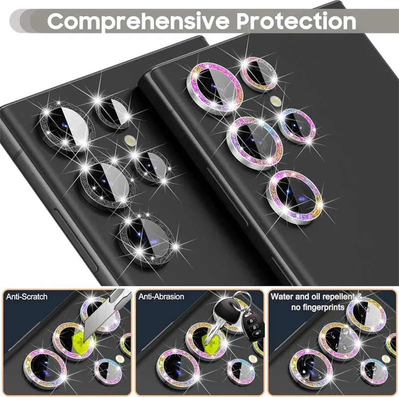 Glitzernder Kameraobjektivschutz für Samsung Galaxy S26 Ultra S25 S24 S23 Ultra S25 S24 FE Plus Metallring Glasabdeckung