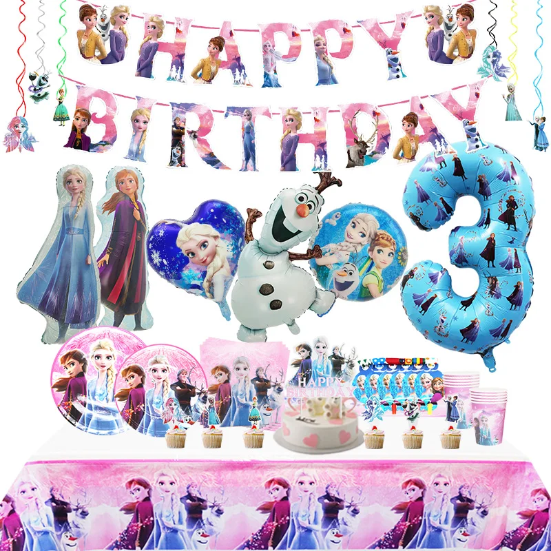 Disney Frozen Birthday Party Decoration Elsa Anna Foil Latex Balloon With Pattern For Kid Event Disposable Tableware Backdrop