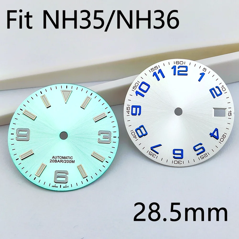 28.5mm 다이얼 NH35 다이얼 그린 루미너스 다이얼 브러시드 다이얼 HN35/NH36 무브먼트 시계 부품 교체 액세서리에 적합