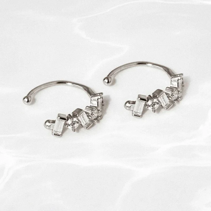 925/18K gold-plated silver ear Clips For Women Dainty Baguette Round Zircon CZ Conch Ear Cuff Earrings Fashion Trend Jewelry