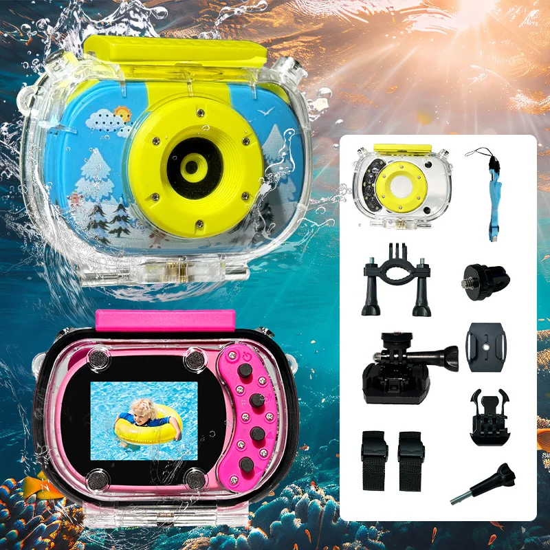 Fotocamera per bambini - Fotocamera subacquea impermeabile per bambini, regali di compleanno per ragazzi dai 4 anni in su, fotocamera digitale per bambini, giocattoli da piscina