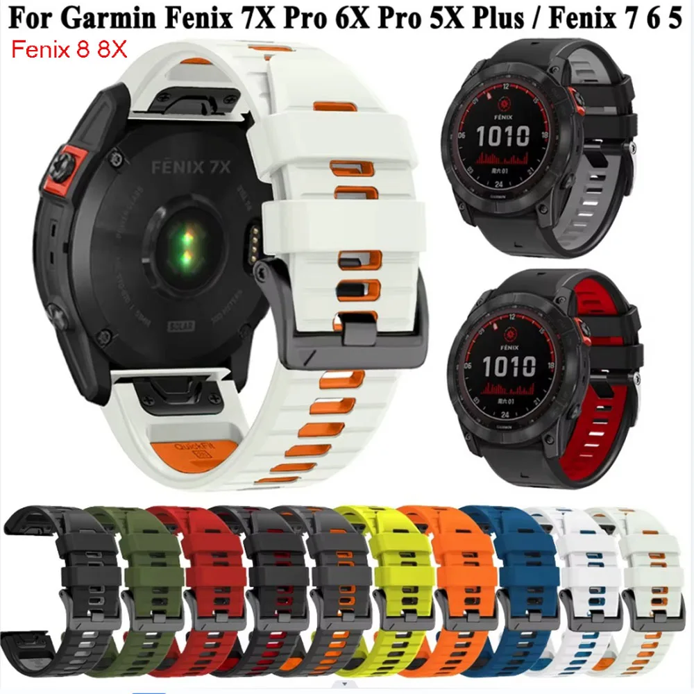 22 26MM Silicone Watchband Strap For Garmin Fenix 7/7Pro/7X/6X/6 Pro/5X/5 Plus/Epix/8 8X E 965 WristStrap Replaceable Bracelet